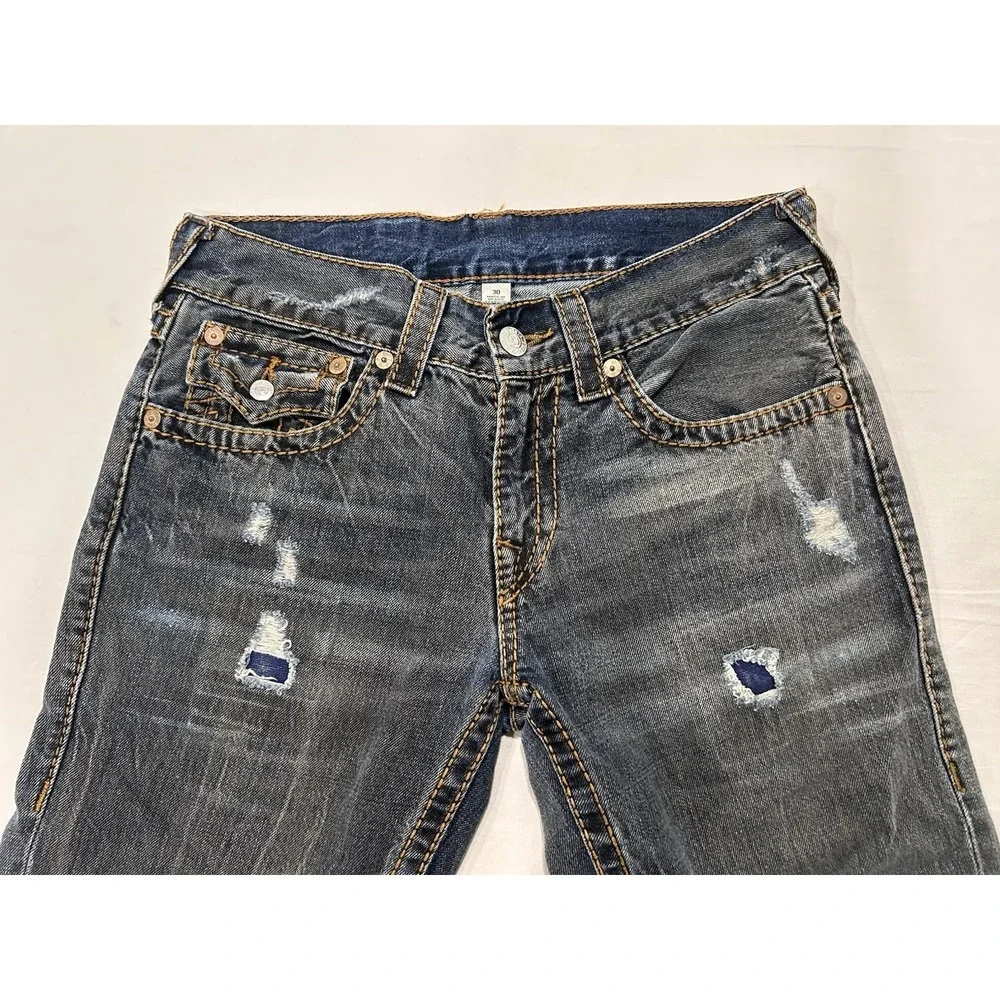 True Religion Big T Red Bootcut Distressed Gray/Blue Battleground 30 X 31 Jeans